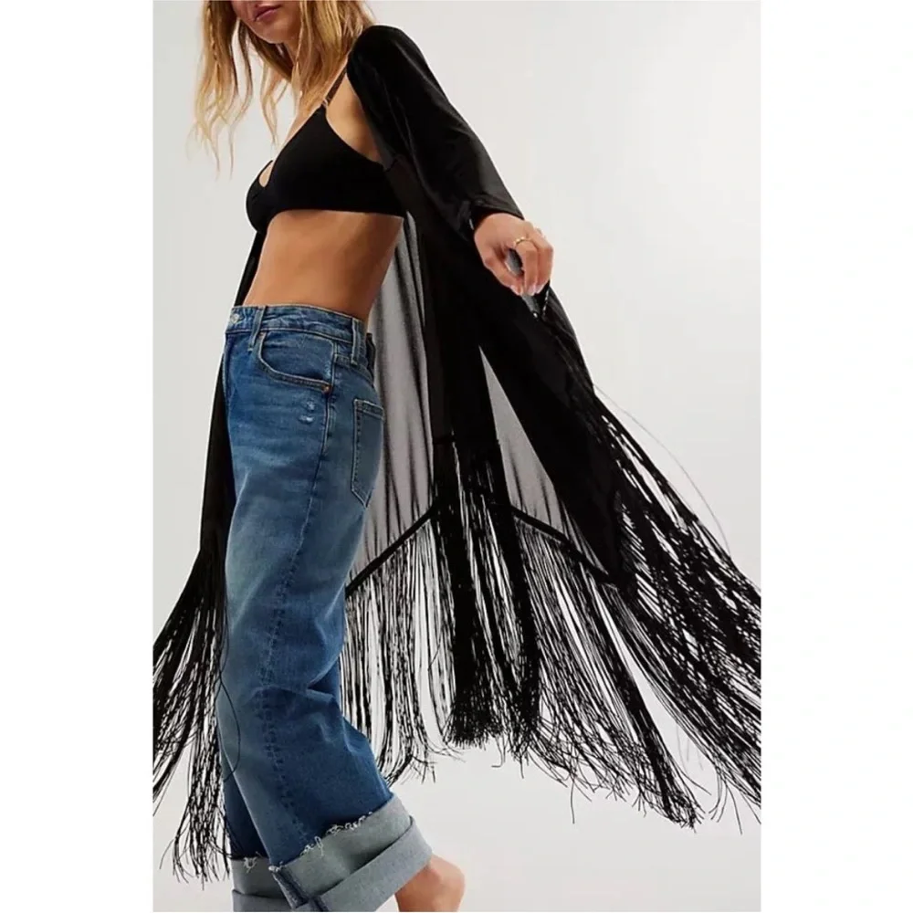 Free People Velvet Dreams Fringe Kimono
